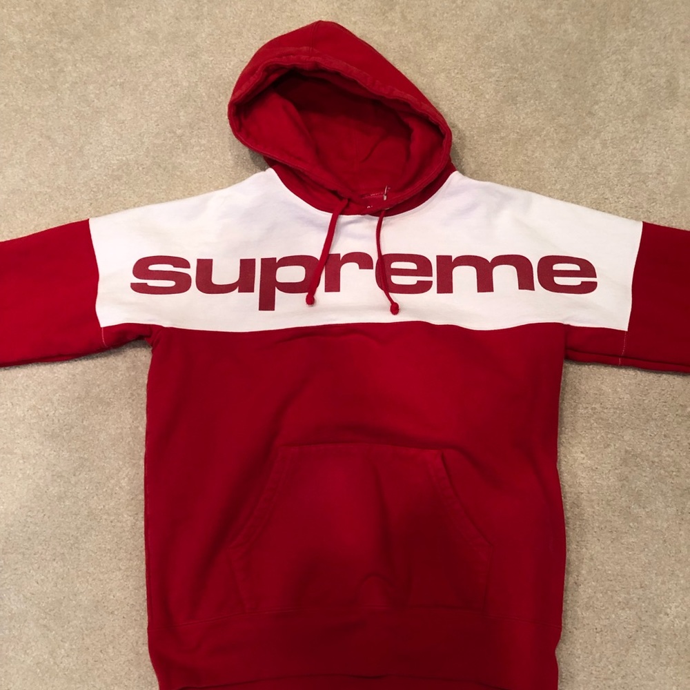 red and white supreme hoodie